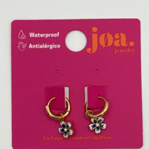 Pendiente CIRCONITA FLORES AZUL ARO CLICKER ORO 18K