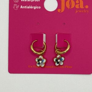 Pendiente CIRCONITA FLORES MULTICOLOR ARO CLICKER ORO 18K