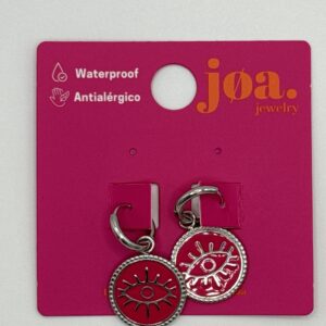 Pendiente ARO CLICKER OJO COLGANTE FUCSIA PLATA