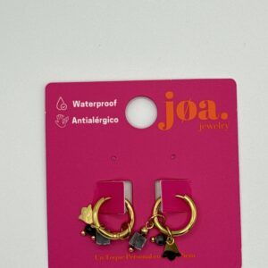 Pendiente PIEDRA NATURAL ARO CLICKER CHARM TRIPLE NEGRO ORO 18K