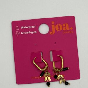 Pendiente PIEDRA NATURAL ARO CLICKER OVALADO CHARM TRIPLE NEGRO ORO 18K