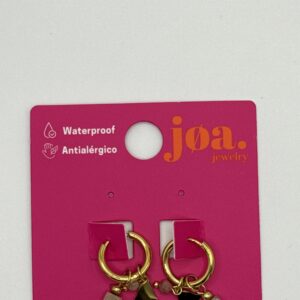 Pendiente PIEDRA NATURAL ARO CLICKER CHARM TRIPLE ROSA ORO 18K