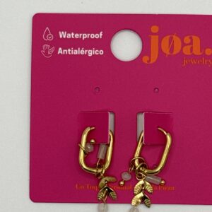 Pendiente PIEDRA NATURAL ARO CLICKER OVALADO CHARM TRIPLE BLANCO ORO 18K