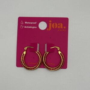 Pendiente ARO TORCION BRILLANTES ROJOS ORO