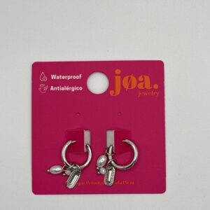 Pendiente PERLA ARO CLICKER TRIPLE CHARM PLATA