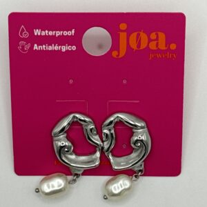 Pendiente PERLA NATURAL DONUT RÚSTICO PLATA