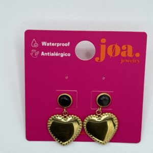 Pendiente CORAZÓN PIEDRA NEGRA ORO