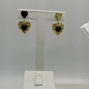 Pendiente CORAZÓN RUSTICO NEGRO ORO 18K