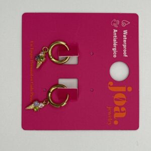 Pendiente HELADO LILA VERDE ARO CLICKER ORO 18K