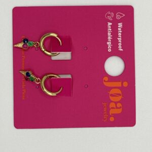 Pendiente HELADO AZUL VERDE FUCSIA ARO CLICKER ORO 18K