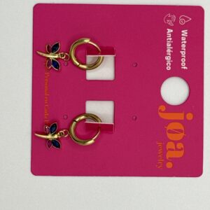 Pendiente CIRCONITA LIBÉLULA AZUL FUCSIA ARO CLICKER ORO 18K