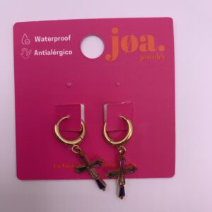 Pendiente CRUZ PIEDRAS DE COLORES ORO 18K