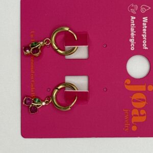 Pendiente CEREZAS FUCSIA Y VERDE ORO ARO CLICKER 18K