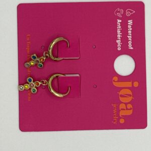 Pendiente CIRCONITA CRUZ S MULTICOLOR COLGANTE ARO CLICKER ORO 18K