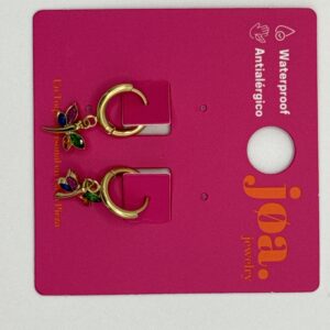 Pendiente CIRCONITA LIBÉLULA MULTICOLOR ARO CLICKER ORO 18K