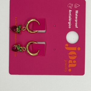 Pendiente CIRCONITA FRESA ROJA COLGANTE ARO CLICKER ORO 18K