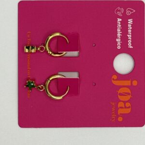 Pendiente CIRCONITA ESTRELLA VERDE ARO CLICKER ORO 18K