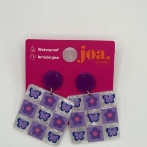 Pendiente GEOMÉTRICO MARIPOSAS Y FLORES LILA