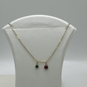 COLLAR CIRCONITA DOBLE MAGENTA Y VERDE ORO 18 K