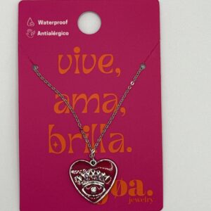 COLLAR CORAZÓN OJO FUCSIA PLATA