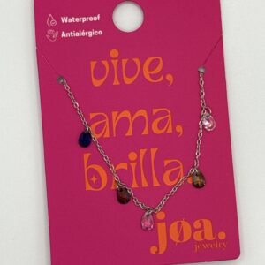 COLLAR CIRCONITA GOTAS MULTICOLOR PLATA