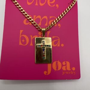 COLLAR MEDALLÓN PLACA CRUZ BRILLANTE ORO 18K