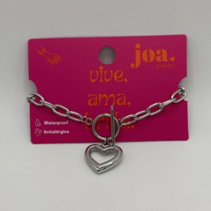 PULSERA CORAZON CIERRE FRONTAL PLATA