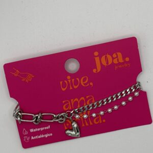 PULSERA CORAZÓN Y PERLAS PLATA