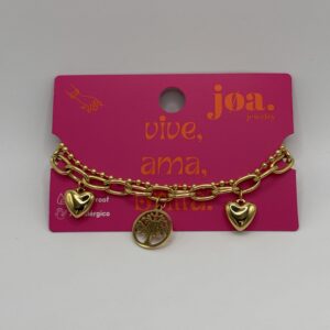 PULSERA ARBOL DE LA VIDA CORAZONES DOBLE  ORO