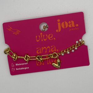 PULSERA CORAZÓN Y PERLAS ORO