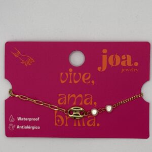 PULSERA CAFÉ Y PERLAS ORO