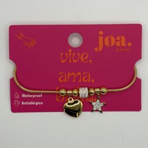 PULSERA CHARM CIRCONITA CORAZÓN ESTRELLA ORO 18K